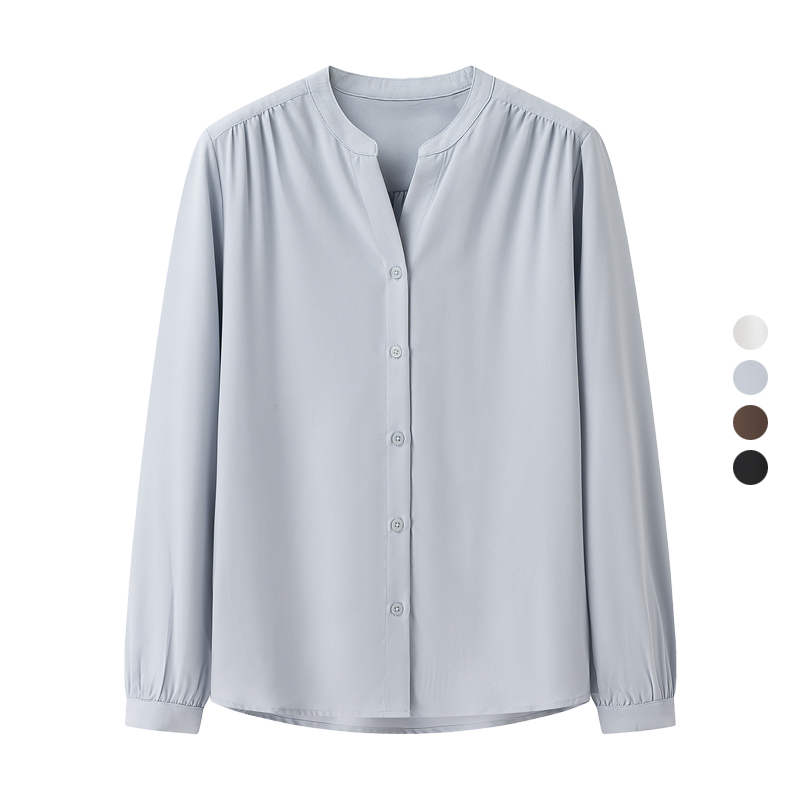 女装 2024秋季新款 半开V领花式衬衣抽褶长袖雪纺衬衫 469437