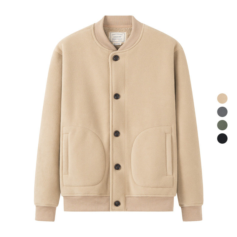 双层复合摇粒绒立领夹克