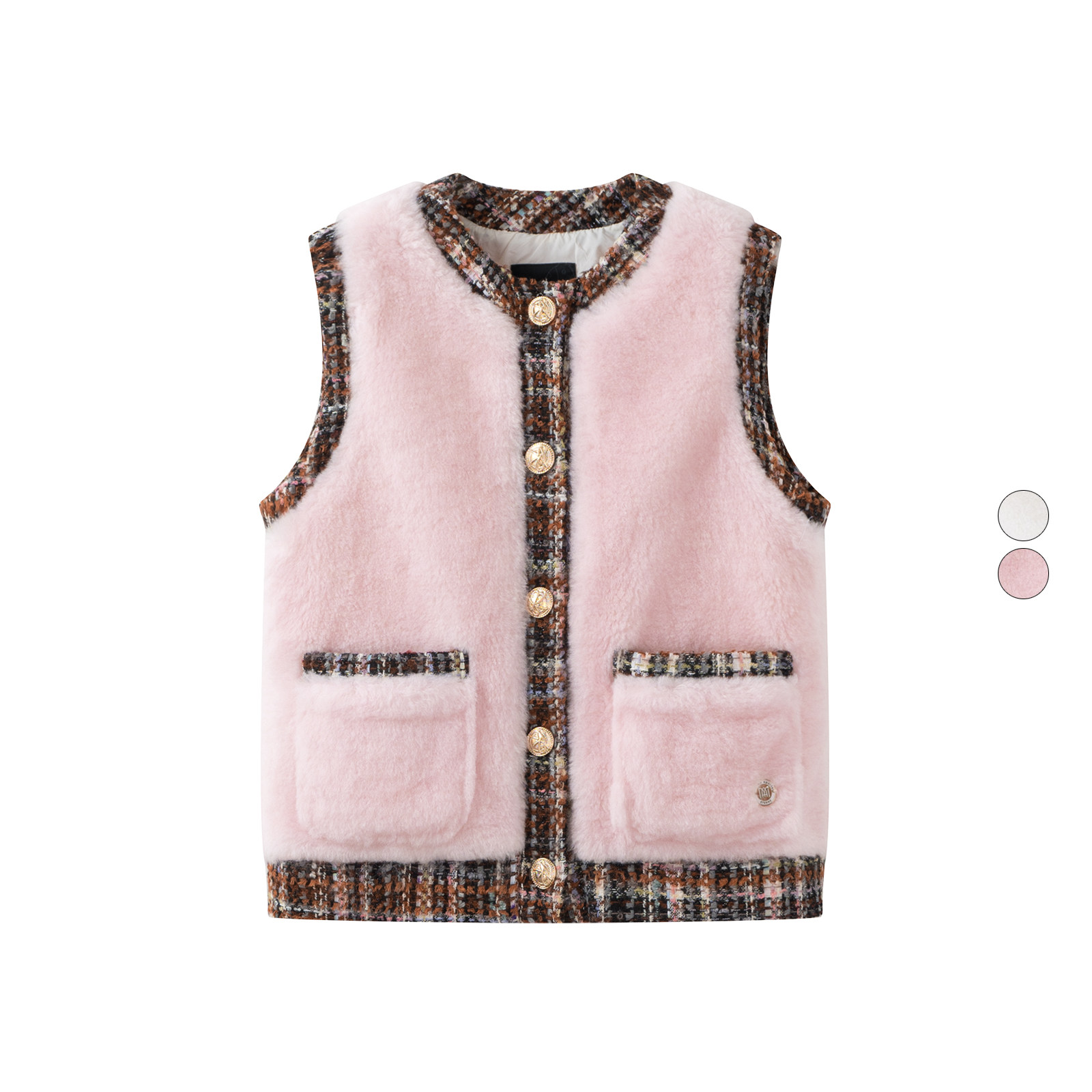 女装 冬季新款 彩色织带拼接小香风仿羊羔毛羊毛马甲外套 310122