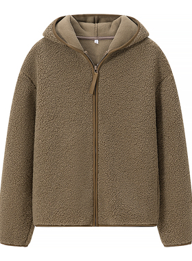 女装 2022冬季新款保暖宽松羊羔毛摇粒绒连帽拉链长袖外套 430644