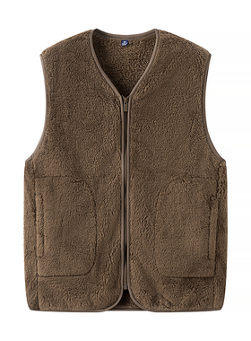 男装 2023冬季新款 保暖仿羊羔绒摇粒绒V领休闲背心马夹 441087