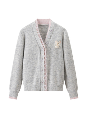 女装 2025秋季新款 慵懒风v领蕾丝边开衫长袖针织衫毛衣 508319