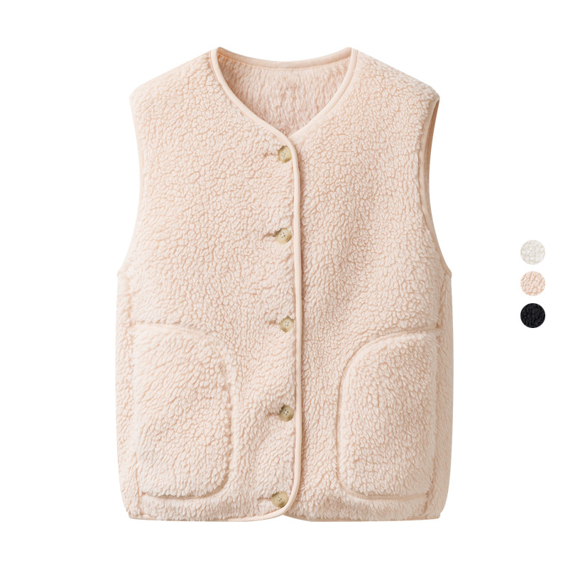 女装 2024冬季新款 圆领仿羊羔绒保暖无袖背心摇粒绒马甲 477057