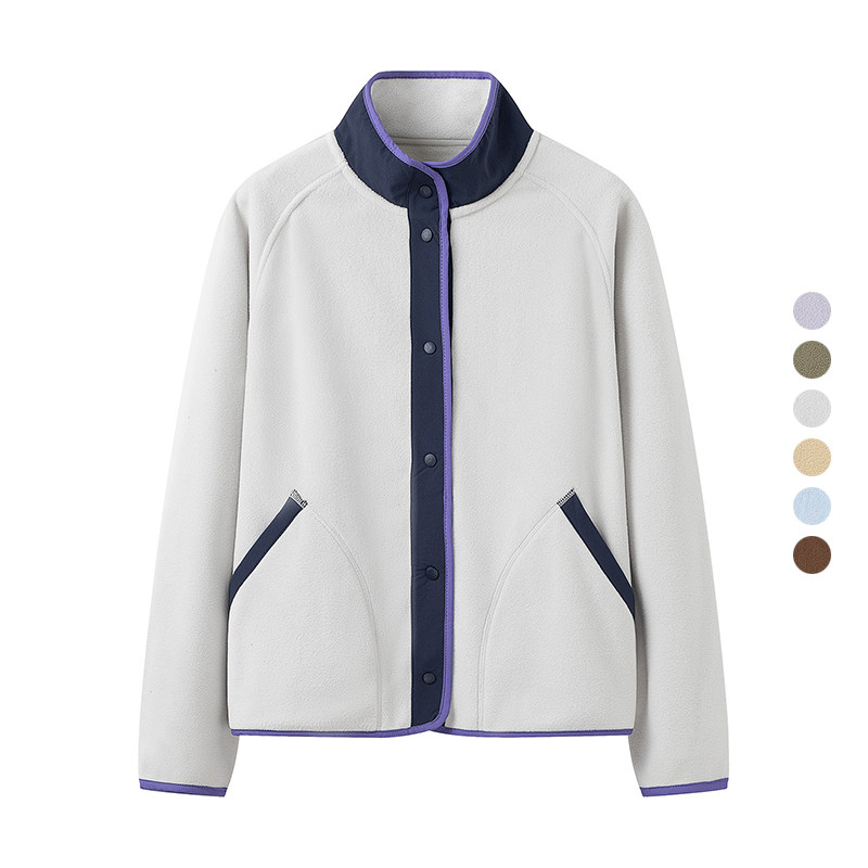 女装 春季新款 立领撞色户外轻薄宽松保暖长袖摇粒绒外套 502101