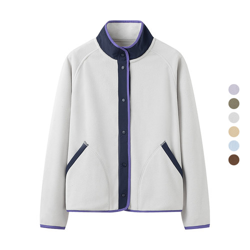 女装 春季新款 立领撞色户外轻薄宽松保暖长袖摇粒绒外套 502101