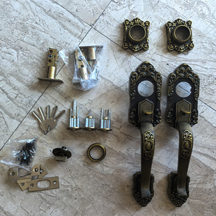 JIADE家德罗普斯金门锁/防盗门锁/老式仿青古铜拉手门锁嘉德