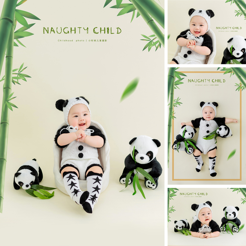 国宝熊猫墩墩百天儿童摄影主题服装影楼拍照道具创意卡通针织衣服