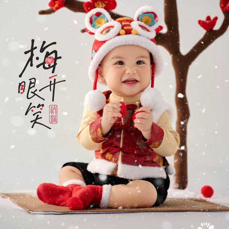 新年年画宝宝福娃主题拍摄道具衣服虎头帽婴儿服装周岁新年拍照服