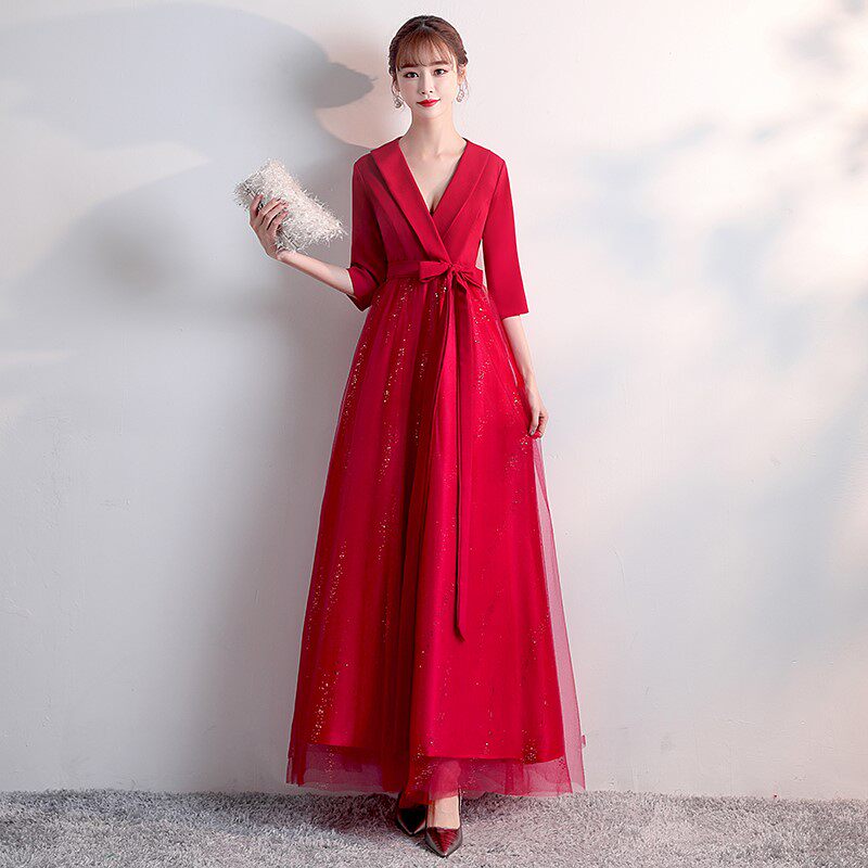 敬酒服新娘2019秋冬款大码胖mm长款孕妇显瘦遮肚子v领宴会晚礼服|ruв категории Женская одежда, Cвадебные платья, платье/вечернее платье - от Buy2taobao.com для оказания профессиональной услуги покупки агента Taobao