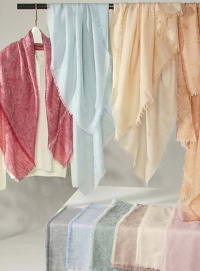 2025春秋腰果花水溶羊毛方巾意式LP提花丝巾外搭女士薄款围巾披肩