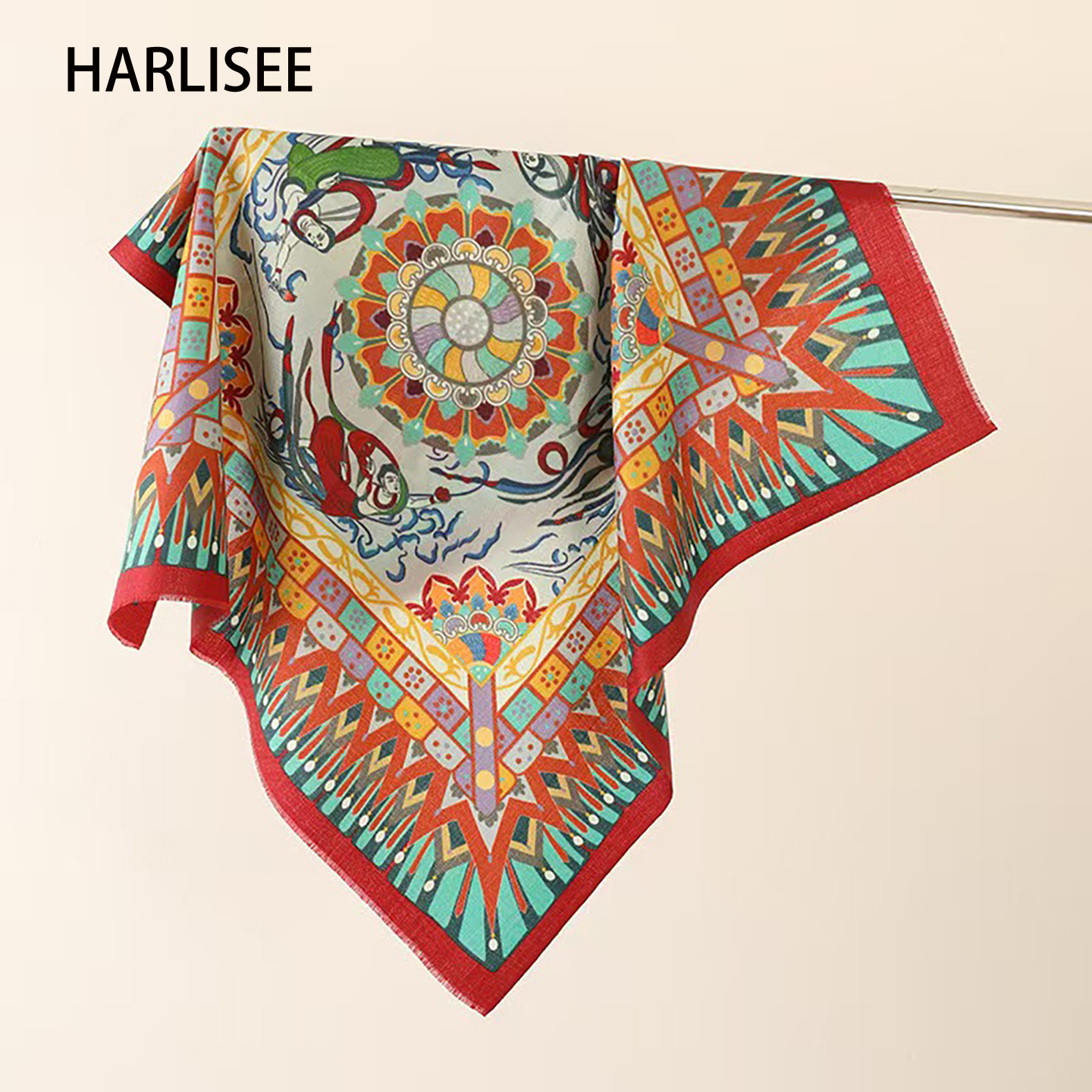 意大利桑蚕丝羊毛小方巾2025春秋新款腰果花印花女士丝巾薄款围巾