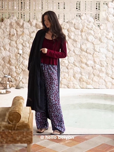 贝妍气质睡衣女款春秋柔软莫代尔棉长袖套装ins风短款显瘦家居服