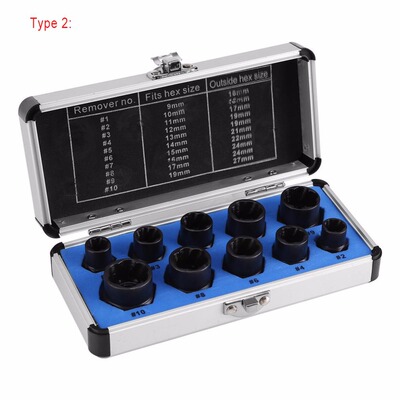 10pc bolt extractor hexagonal nut removal tool set螺母取出器