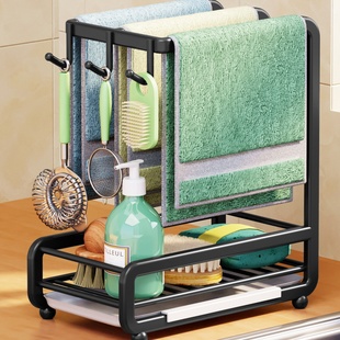 厨房抹布架免打孔壁挂置物架带接水盘多功能海绵洗结清台面收纳架