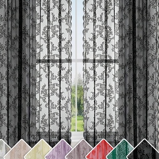 跨境法式蕾丝窗纱纱帘半遮光花边德帘穿杆窗帘成品 TEMU现货代发