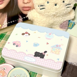 蛋糕奶油小猫铁盒高颜值收纳可爱小卡铁盒学生桌面整理纸条收纳盒
