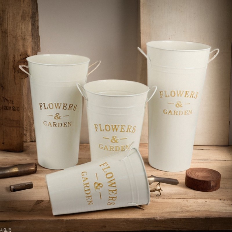 装饰铁皮桶花店鲜花干花花桶醒花桶花盆装店铁艺插花花瓶拍摄道具