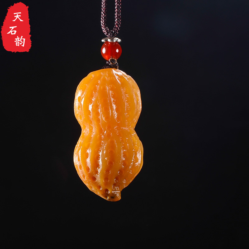 天然正品黄龙玉吊坠金丝玉男女纯手工雕刻花生茶宠玉石挂件毛衣链