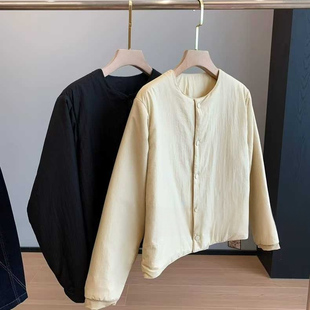 轻盈又保暖羊毛桑蚕丝简约圆领百搭纯色工装 棉服 棉衣外套女秋冬季