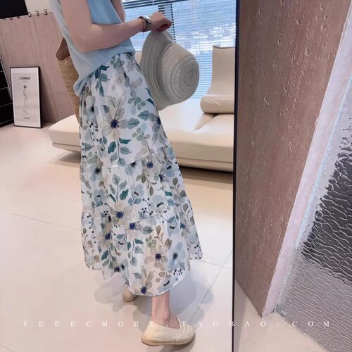 2.5M高腰古风印花半身裙女夏季
