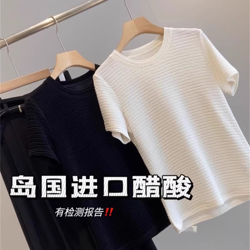 50醋酸小香风圆领短袖T恤女夏季