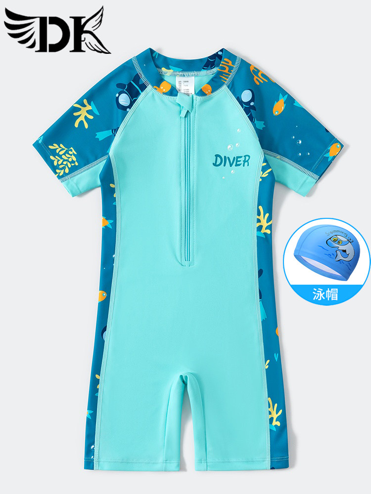DK Children's Swimsuit 2025 New Boy One-piece Swimsuit Sun Protection Quick Dry Summer Beach Breathable Swimming Bottom Equipment