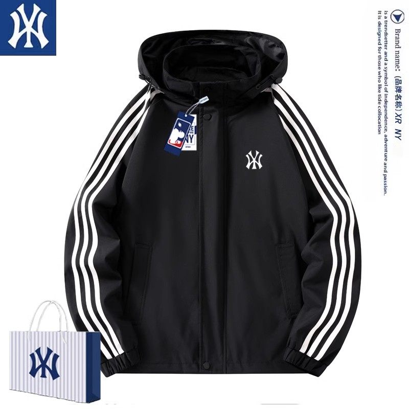 NY 자켓 남성 봄 가을 2024 새로운 세 줄무늬 트렌디 브랜드 캐주얼 대형 야외 자켓 커플 여성