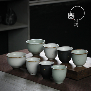 粗陶功夫茶杯子陶瓷洒金单杯汝窑开片可养主人杯品茗杯复古茶盏