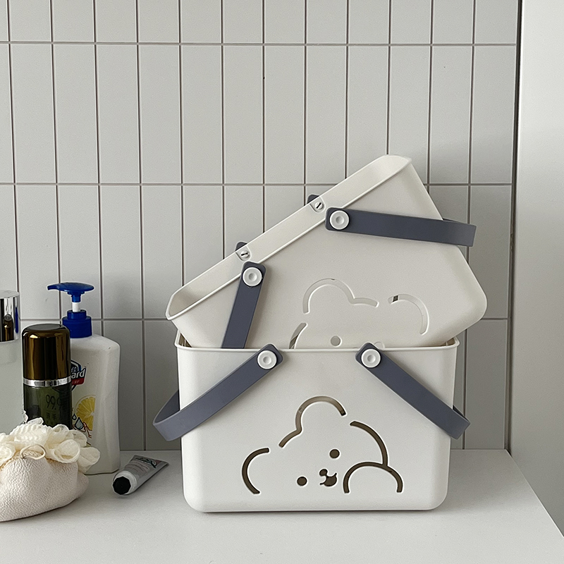 学生宿舍洗澡手提篮小浴筐浴室洗漱用品洗浴拎篮沐浴蓝框收纳篮子