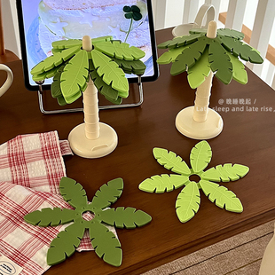 ins风家用椰子树杯垫隔热垫高颜值桌面摆件咖啡杯垫厨房餐桌垫子