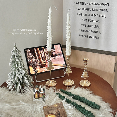 金色圣诞树烛台节日氛围感装饰