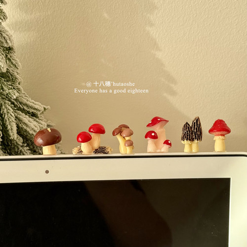 仿真写实红色系森林小蘑菇香菇羊肚菌红色伞菇景观摆件迷你装饰品