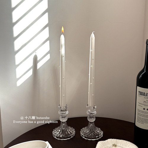 珍珠轻奢长杆蜡桌面摆件欧式浪漫珍珠蜡烛香薰蜡烛氛围感