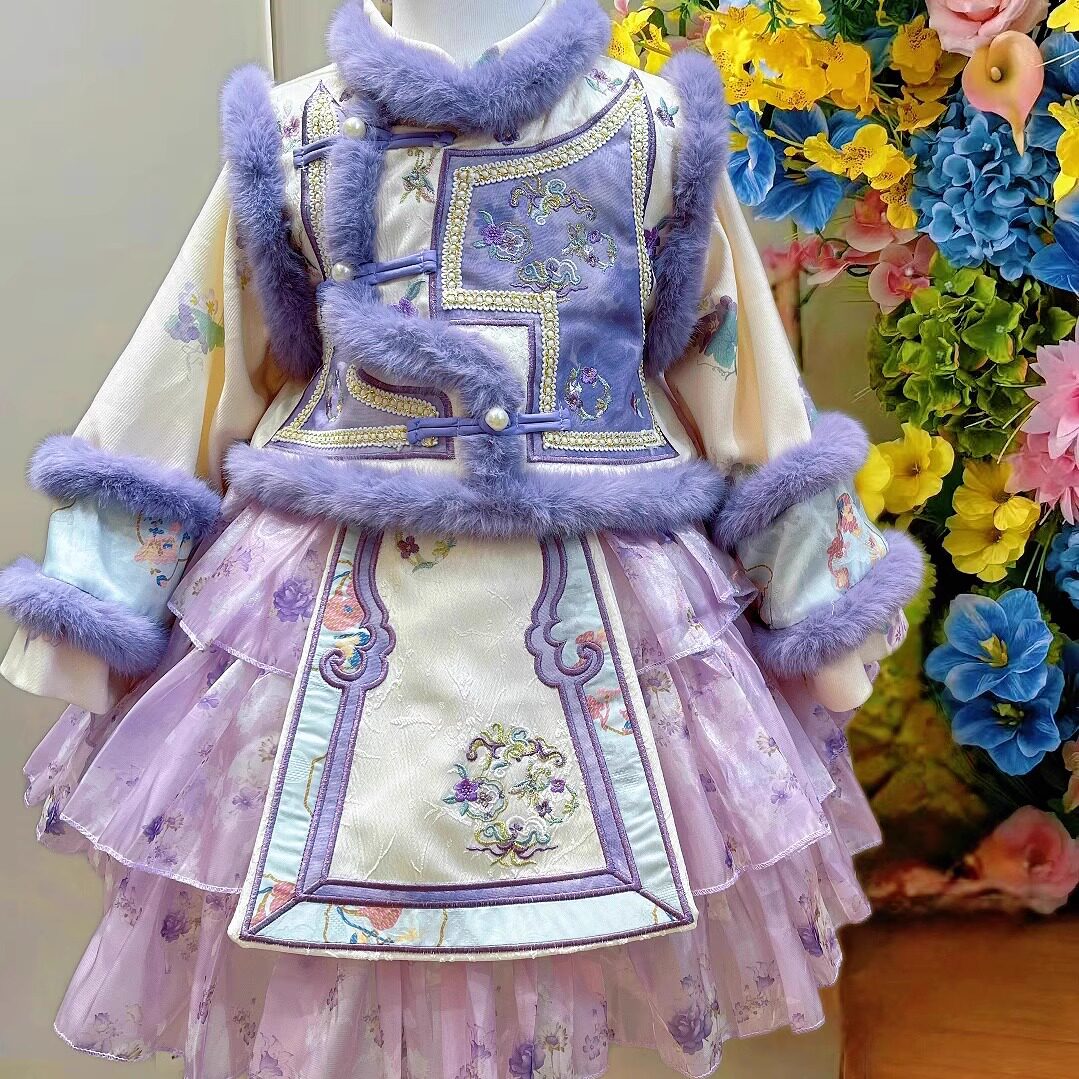 紫色格格服 女童连衣裙2025新款国庆元旦格格服公主裙女国风千金