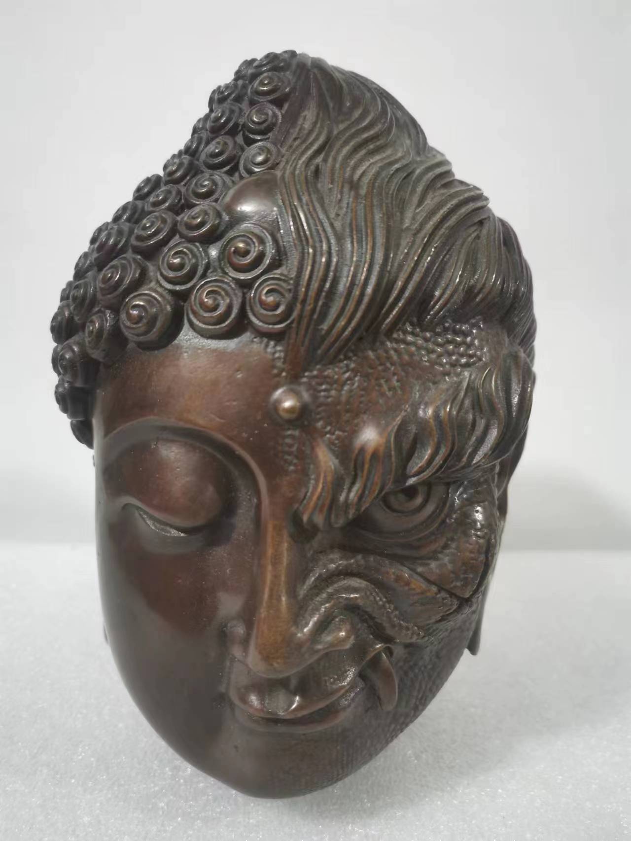 纯铜佛魔佛头摆件善恶一念一面魔一面佛家居装饰工艺品半佛半魔
