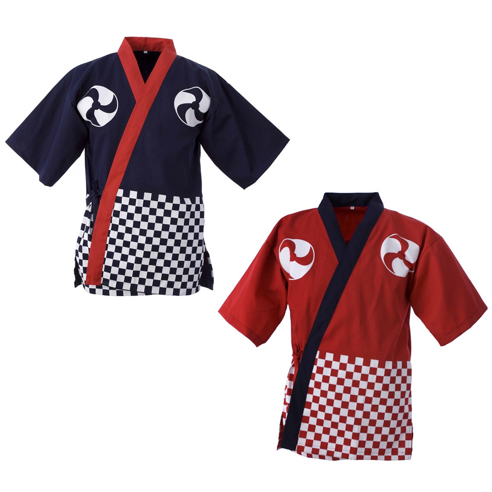 新款格子日韩寿司料理日式厨师工衣男女制服上装工作服