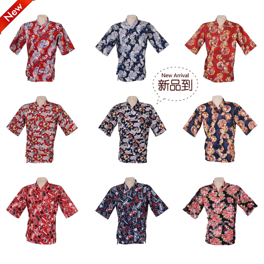 新款花布日韩寿司料理日式厨师工衣制服上装甚平工作服