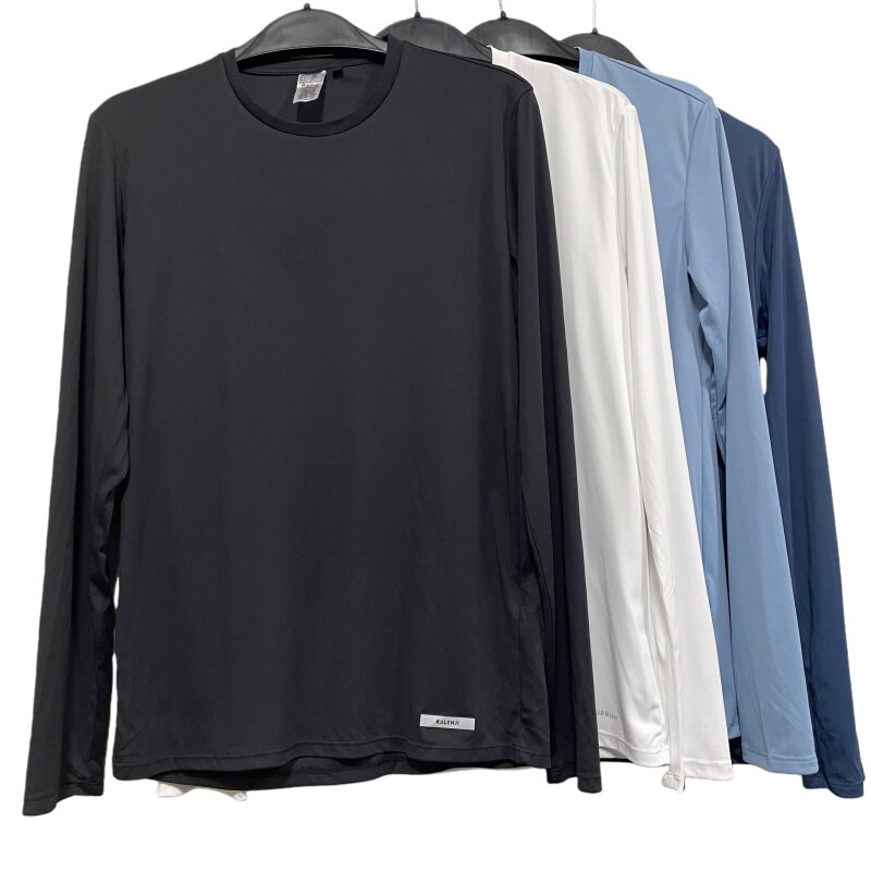 侬家运动圆领T恤长袖男加大码宽松速干透气弹力健身跑步训练上衣