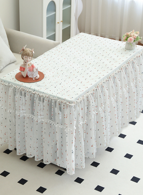 田园风蕾丝烤火桌罩白色波点提花全包茶几罩日常家居防尘防污桌罩