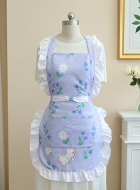 甜美少女花兔挂脖防污围裙