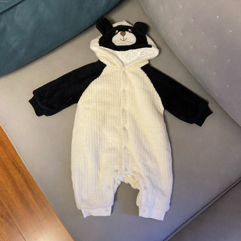 外贸婴儿夹棉保暖爬服冬季宝宝加厚长袖连体衣可爱 小熊哈衣外套