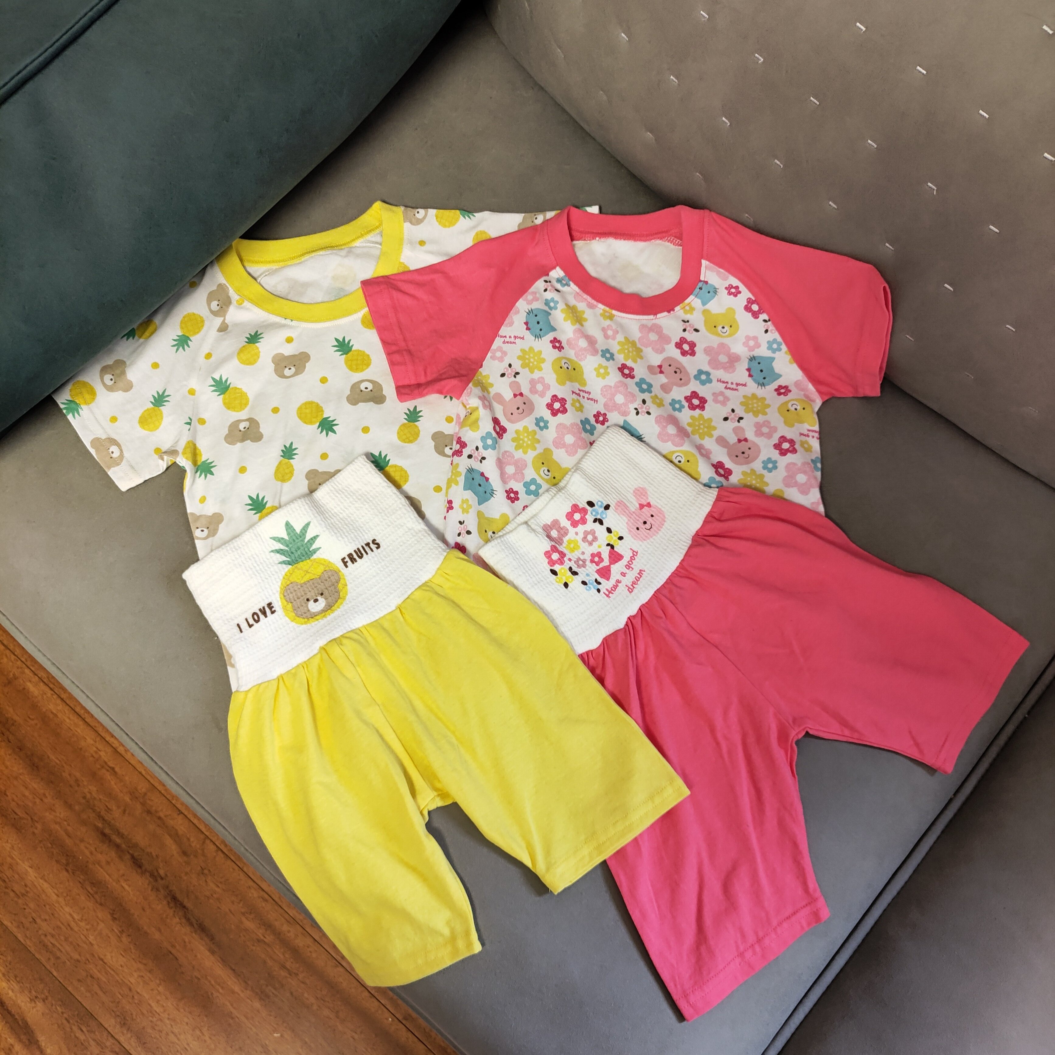 日单儿童纯棉护高腰肚家居服套装男女宝宝腹卷睡衣防着凉空调服