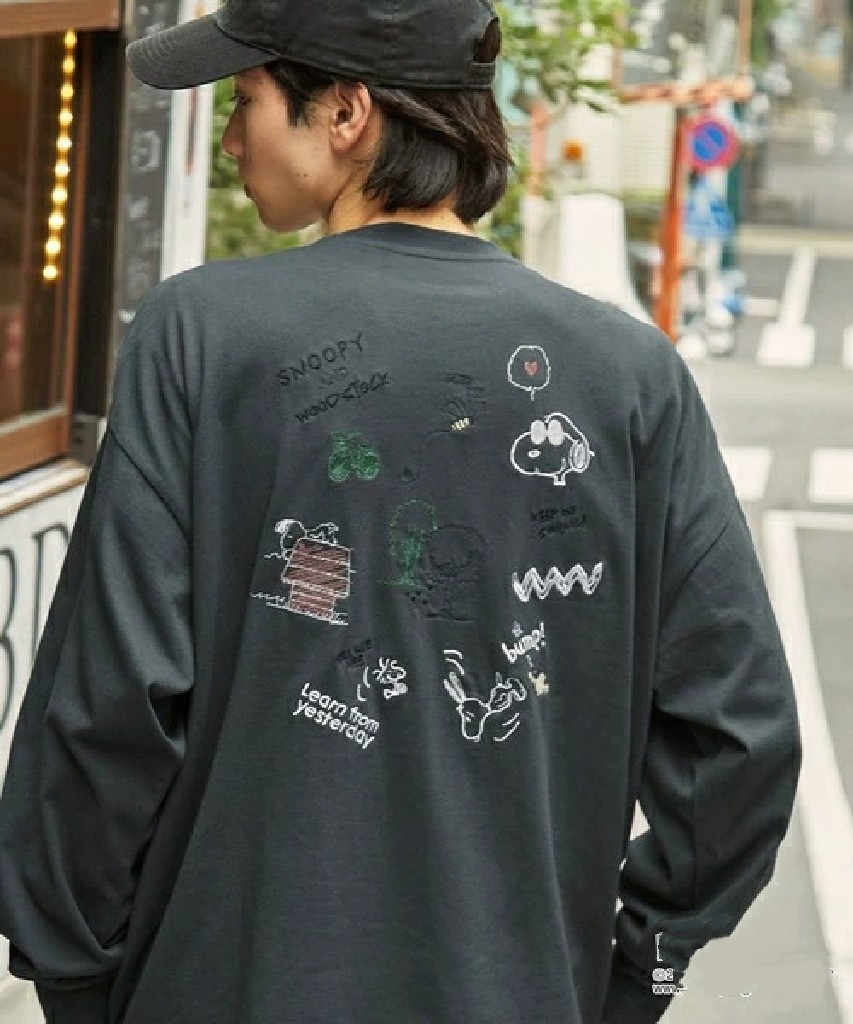 外贸日单潮牌美式复古插画长袖T恤春秋男女日系纯棉刺绣宽松上衣