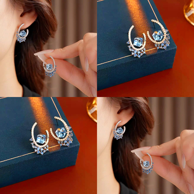 轻奢蓝色水晶耳环女高级感