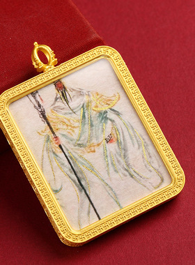 藏式唐卡吊坠半手绘描金