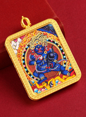 藏式吊坠半手绘描金唐卡