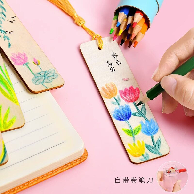 木质diy空白书签空牌儿童彩绘创意刻画书签许愿牌木质工艺品挂牌
