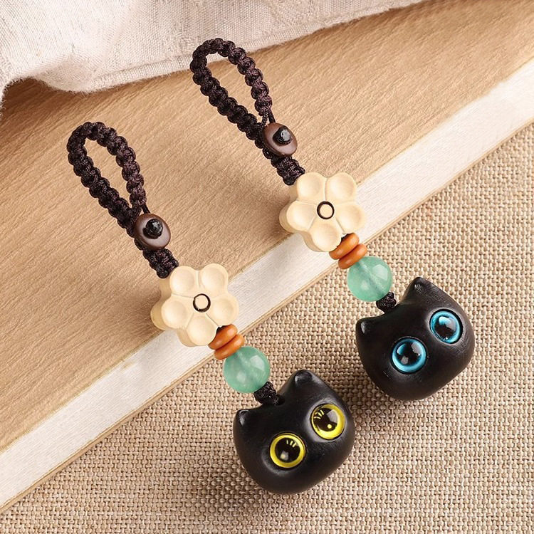 黑檀木猫汽车钥匙扣可爱精致男女情侣背包小挂件手机链坠挂饰,3C数码配件,手机挂件/手机链,淘宝优惠券,粉丝福利购,淘宝优惠卷