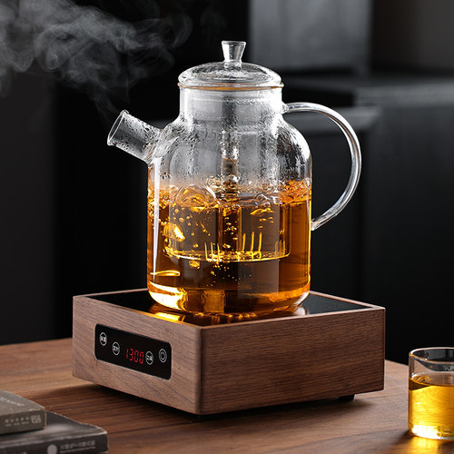 复古玻璃煮茶壶胡桃木电陶炉