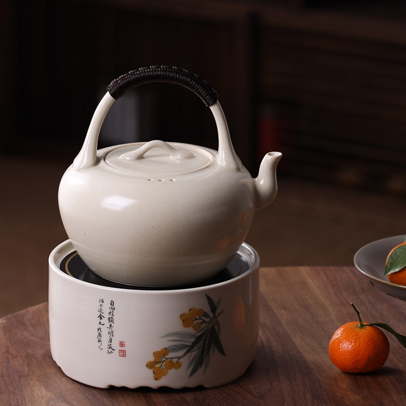 爱洛琳 苏打釉提梁茶壶仿古吴经壶 家用老白茶陶瓷煮茶器烧水壶